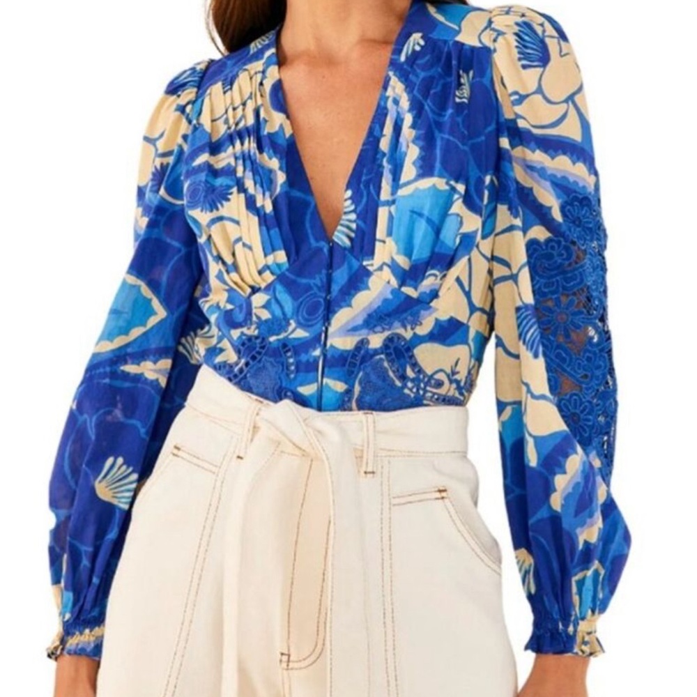 FARM Rio Blue and Beige Floral Blouse